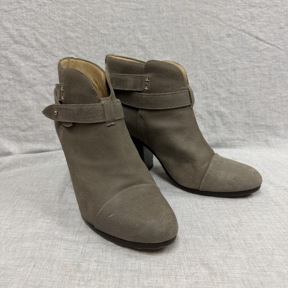 Rag & Bone Harrow Cemento Grey Suede Ankle Boots Heeled Booties Size 39.5